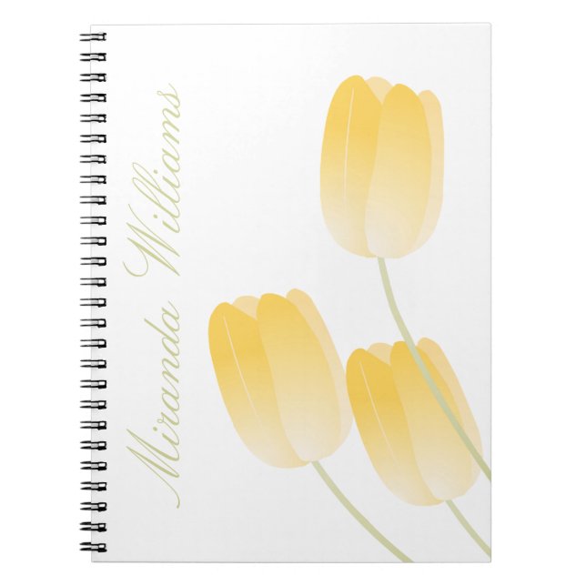 Cuaderno Floral de tulipanes de primavera amarilla con nomb (Frente)