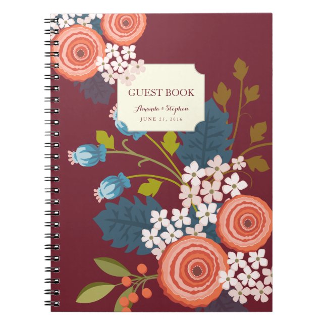 Cuaderno floral del libro de visitas de la boda (Frente)