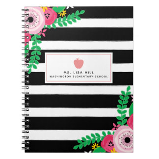 Cuaderno floral del profesor de las rayas