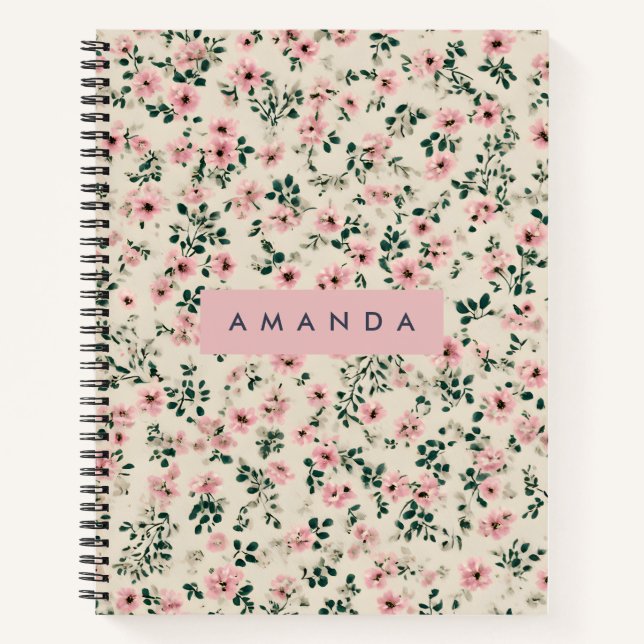 Cuaderno Floral Delicada De Flor Rosa Personalizada (Anverso)