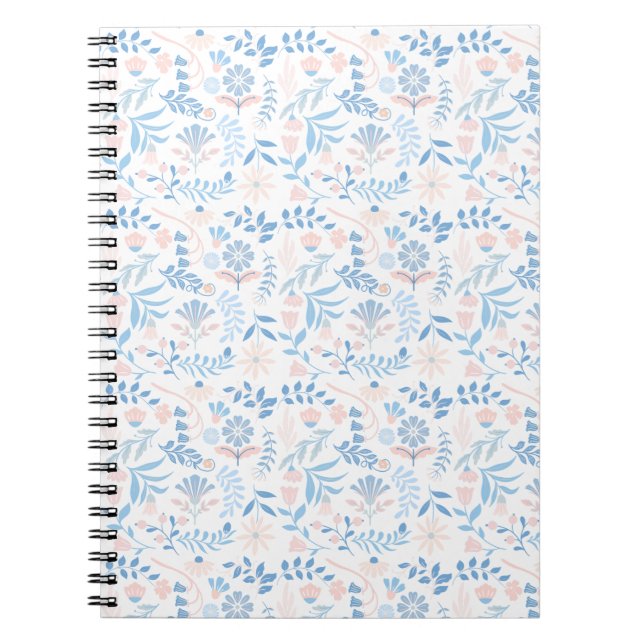 Cuaderno Floral design boho block print blue pink girly (Frente)
