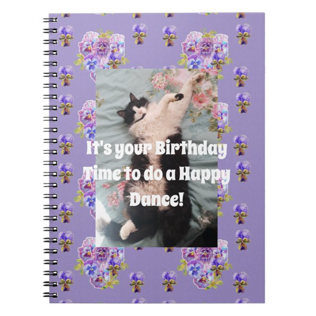 Cuaderno Floral Divertido Gato Esmoquin Morado (Frente)