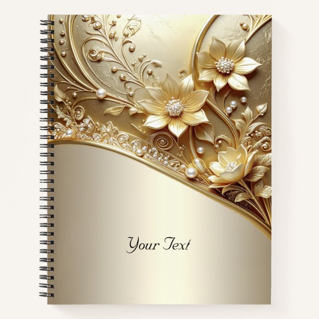 Cuaderno Floral Dorado Ornamental Moderno con Perl (Anverso)