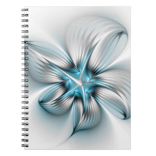 Cuaderno Floral Elegance Modern Abstract Blue Fractal Art (Frente)