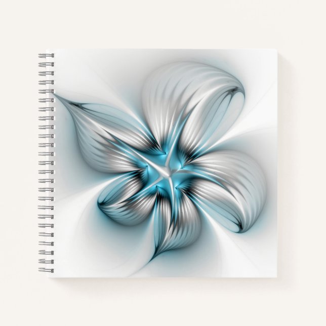 Cuaderno Floral Elegance Modern Abstract Blue Fractal Art (Anverso)