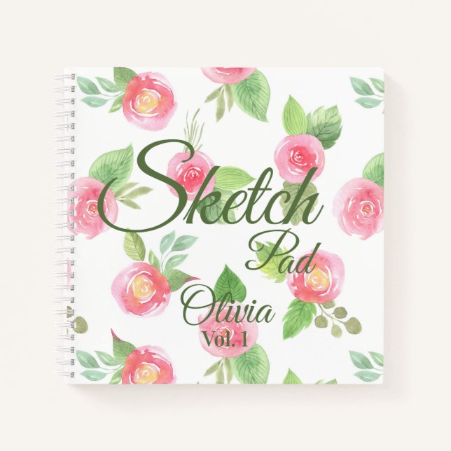 Cuaderno Floral elegancia Su Nombre Script Roses Rosa Sketc (Anverso)
