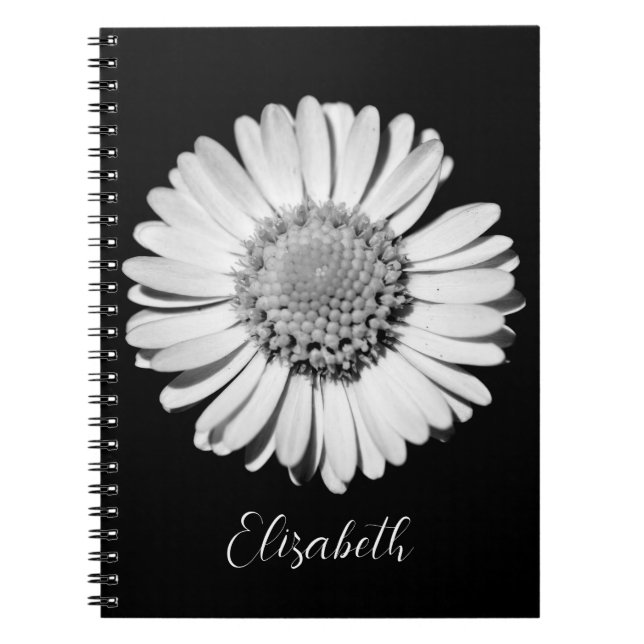 Cuaderno Floral Elegante Big Black y White Daisy Añadir nom (Frente)