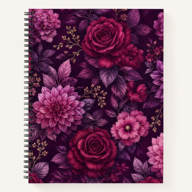 Cuaderno Floral Elegante de Borgoña y Ciruela (Anverso)