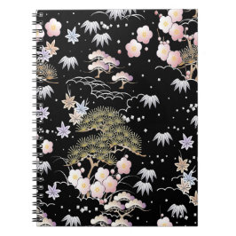 Cuaderno Floral elegante de cerezo rosa negro