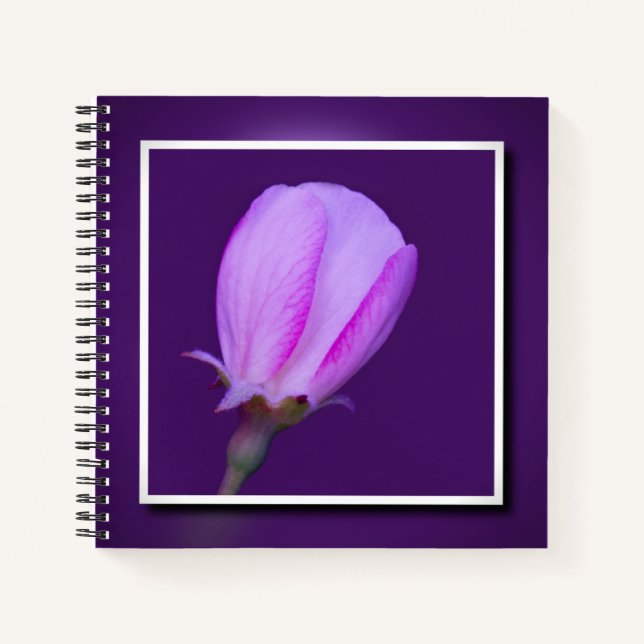 Cuaderno Floral elegante de primavera rosa y morada (Anverso)
