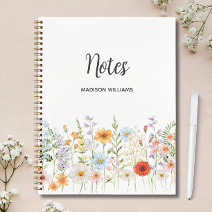 Cuaderno Floral Elegante Flor Silvestre Acuarela Personaliz