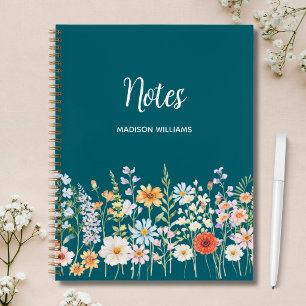 Cuaderno Floral Elegante Flor Silvestre Acuarela Personaliz