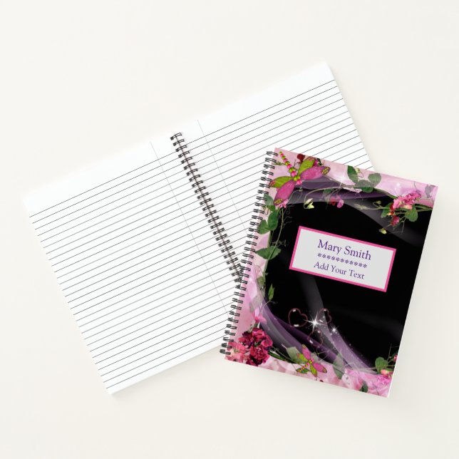 Cuaderno Floral elegante negro de lujo Añadir tu texto (Interior)