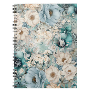 Cuaderno Floral Elegante Pastel Turquesa