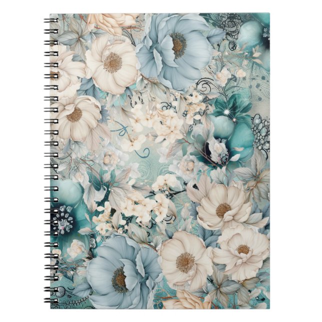 Cuaderno Floral Elegante Pastel Turquesa (Frente)