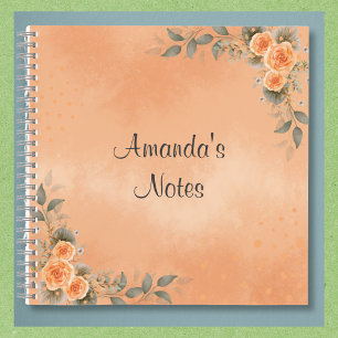 Cuaderno floral en tonos de melocotón y salvia