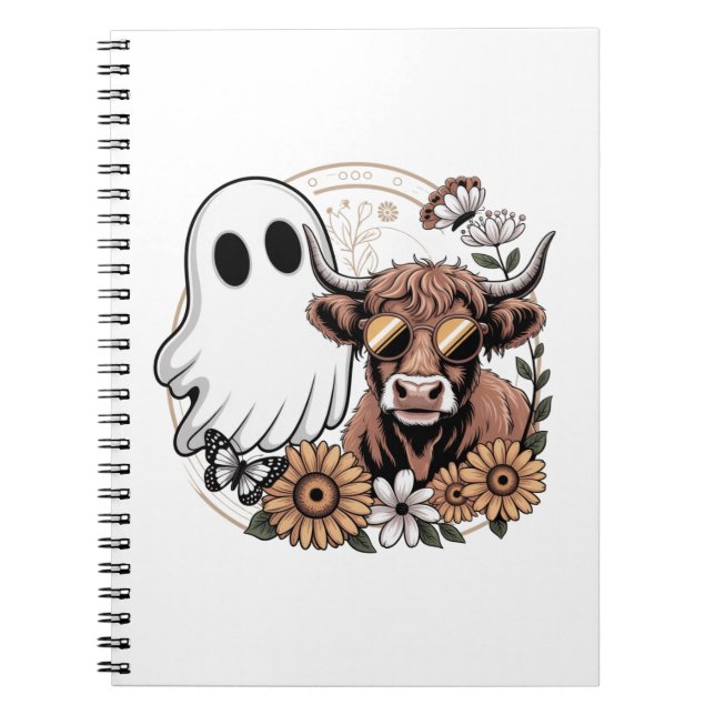 Cuaderno Floral Fall Highland Cow Ghost (Frente)