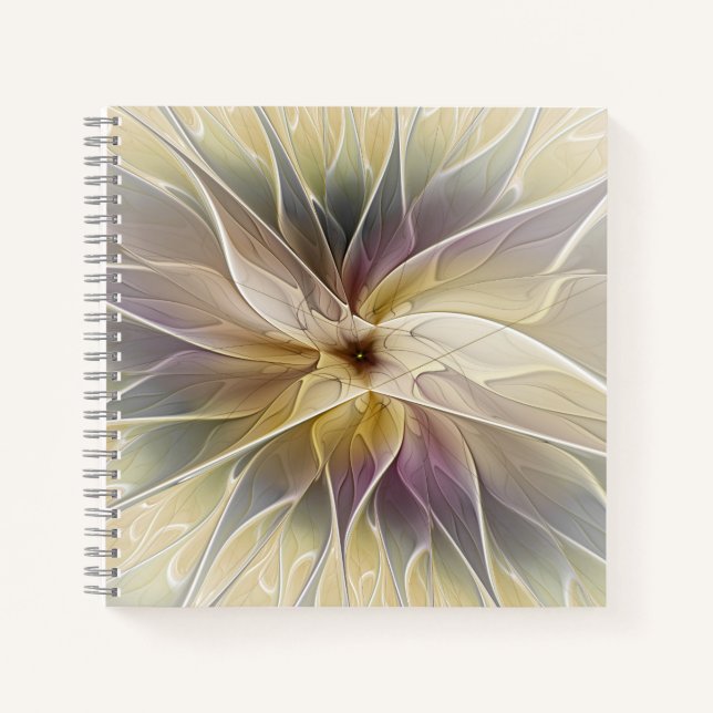 Cuaderno Floral Fantasía Oro berenjena Resumen Arte Fractal (Anverso)