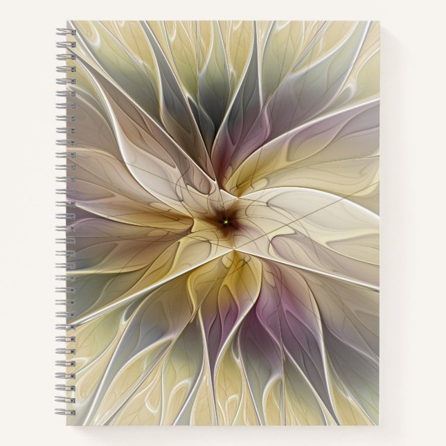 Cuaderno Floral Fantasía Oro berenjena Resumen Arte Fractal (Anverso)