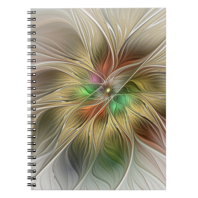 Cuaderno Floral Fantasy With Gold Modern Abstract Fractal (Frente)