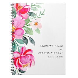 Cuaderno Floral floral color de agua rosa brillante Boda pe
