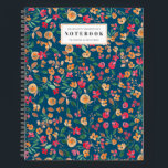 Cuaderno floral floral de otoño moderno nombre acuático azu<br><div class="desc">¡De vuelta a la escuela! moderno y audaz acuarela floral con bonito y vibrante estampado de flores rojas,  naranjas,  verdes y marrones sobre azul marino editable. Personalizar con su propio texto.</div>