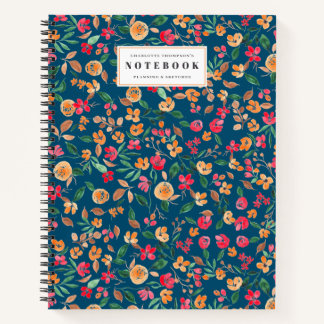 Cuaderno floral floral de otoño moderno nombre acuático azu