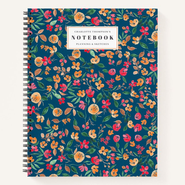 Cuaderno floral floral de otoño moderno nombre acuático azu (Anverso)