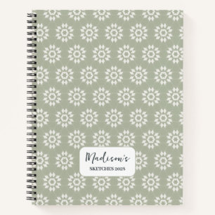Cuaderno Floral geométrica personalizada en verde sabio
