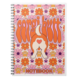Cuaderno Floral Groovy Corgi - Corgi Perro Retro H