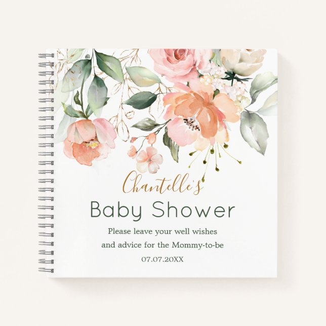 Cuaderno Floral, hojas verdes Baby Shower Spiral Notebook (Anverso)