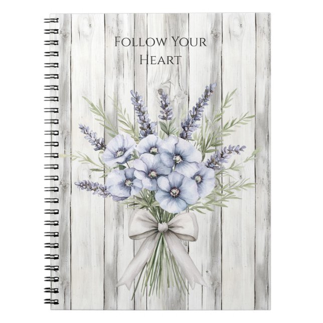 Cuaderno Floral Iris Púrpura de Madera Falsa (Frente)