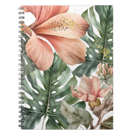 Cuaderno Floral Jungla Acuarela Durazno Verde Dorado Splash