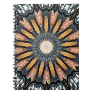 Cuaderno Floral Kaleidoscope Art Mosaic Naranja Blanco Negr