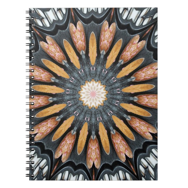 Cuaderno Floral Kaleidoscope Art Mosaic Naranja Blanco Negr (Frente)
