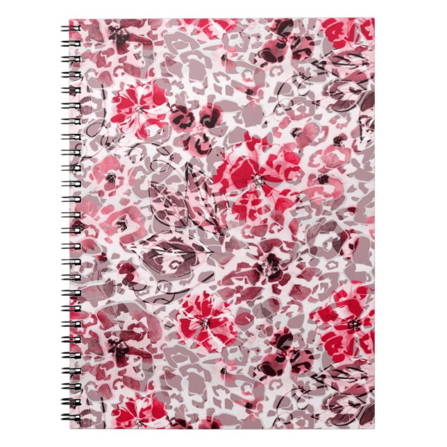 Cuaderno Floral ,leopardo,rojo y blanco , rojo, blanco, foc (Frente)