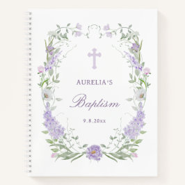 Cuaderno Floral Lilac Lavender Frame Baptism Guest Book