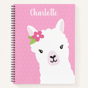 Cuaderno Floral Llama Alpaca Chica personalizado rosa