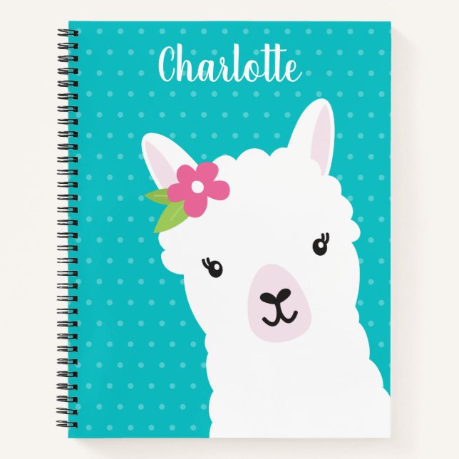 Cuaderno Floral Llama Alpaca Chica Verde azulado Personaliz (Anverso)