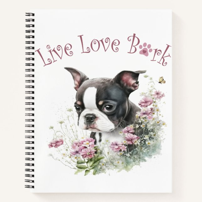 Cuaderno Floral madre de perro de Boston Terrier (Anverso)