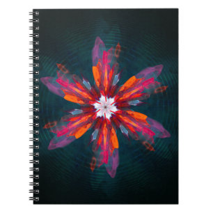 Cuaderno Floral Mandala Flores Naranja Azul Rojo Resumen