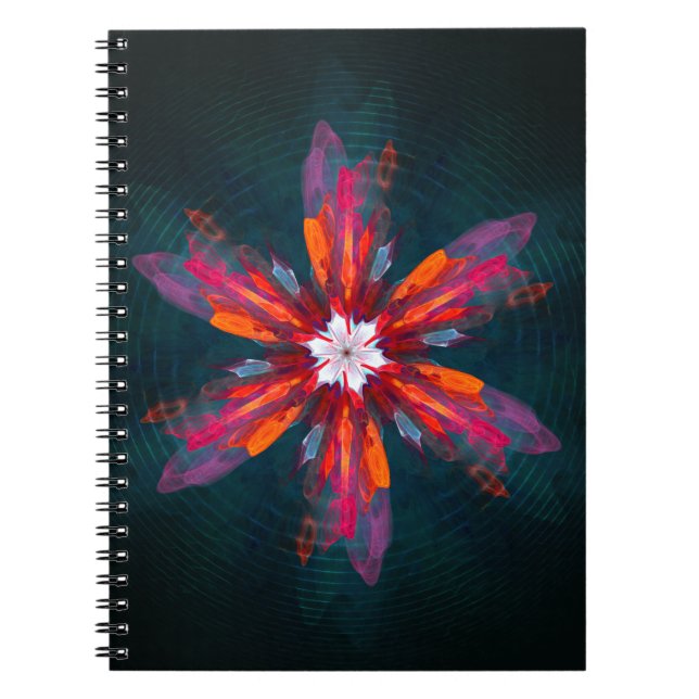 Cuaderno Floral Mandala Flores Naranja Azul Rojo Resumen (Frente)