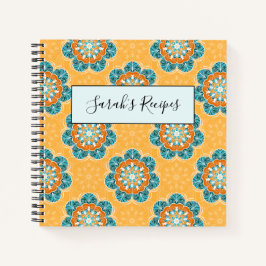 Cuaderno Floral Mandala Tile en Naranja y Verde azulado