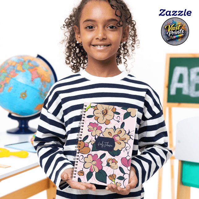 Cuaderno Floral Meadow Cream Pink Botanical Custom Name (Floral Meadow Cream Pink Botanical Custom Name Notebook)