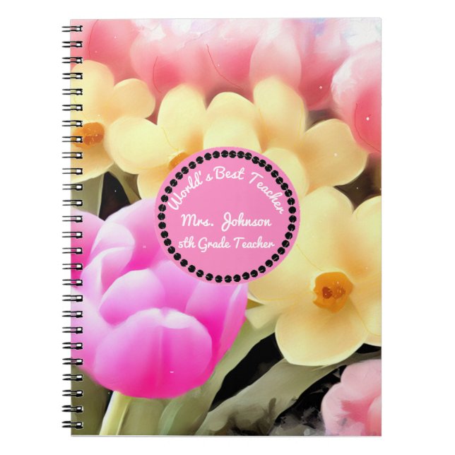 Cuaderno Floral mejor profesor personalizado (Frente)