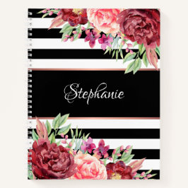 Cuaderno Floral moderna banda blanca y negra personalizada