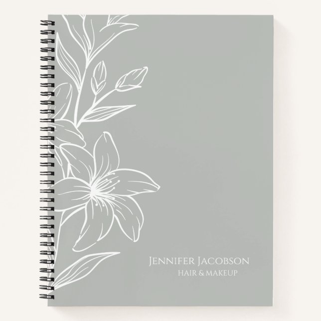 Cuaderno Floral moderna de boho verde sabio (Anverso)