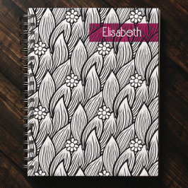 Cuaderno Floral moderna de margarita hippie blanca y negra