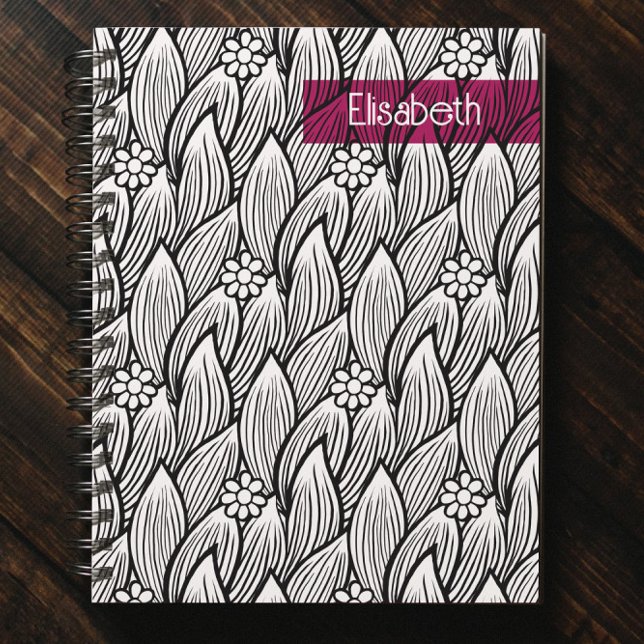 Cuaderno Floral moderna de margarita hippie blanca y negra (Subido por el creador)