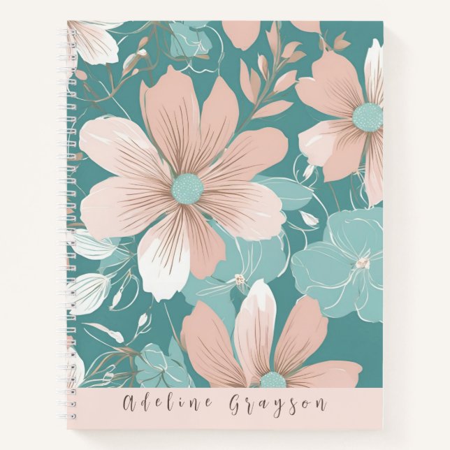 Cuaderno Floral moderna de Rubor grande con tapa dura Verde (Anverso)